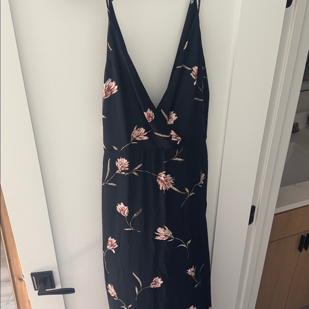 Floral maxi Black Dress with Pink Accents